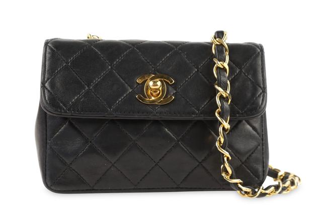 Chanel Classic Flap Mini Square Black Lambskin Leather Cross Body Bag 