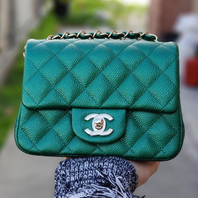 Chanel Classic Flap Mini Square Cc 2018 Emerald Green Caviar Cross Body Bag 