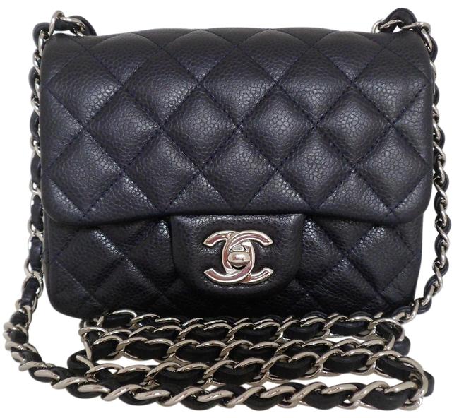 Chanel Classic Flap Mini Square Dark Blue Caviar Leather Cross Body Bag 