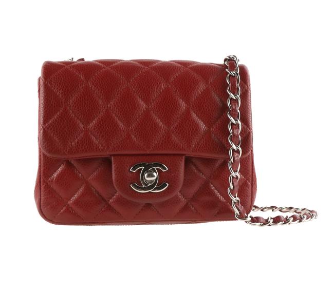 Chanel Classic Flap Mini Square Red Caviar Cross Body Bag 