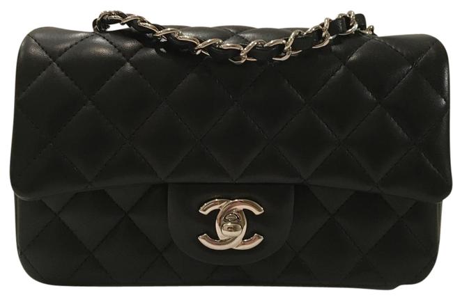 Chanel Classic Flap Mini Timeless Black Lambskin Leather Cross Body Bag 