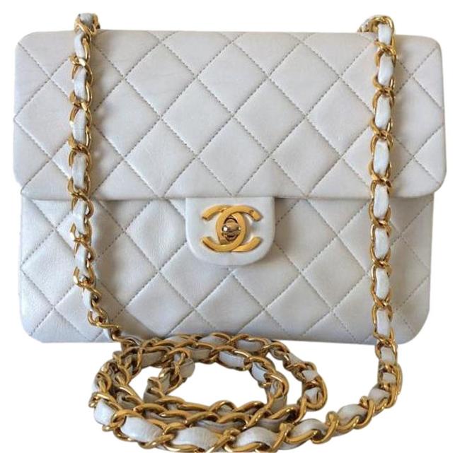 Chanel Classic Flap Mini White Lambskin Leather Cross Body Bag 
