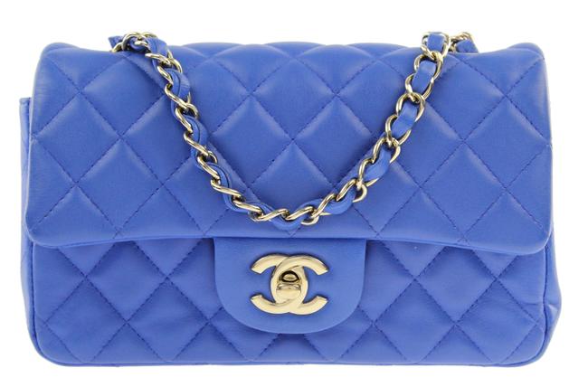 Chanel Classic Flap New Mini Blue Lambskin Leather Cross Body Bag 