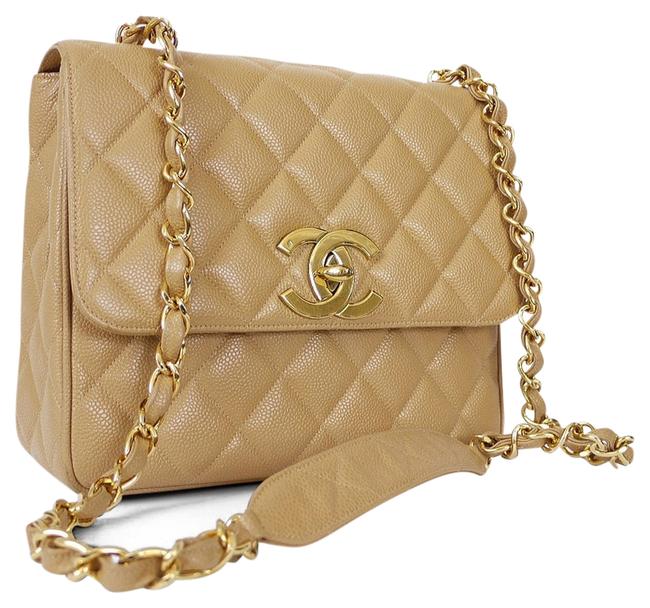 Chanel Classic Flap Nude Vintage Beige Caviar Leather Cross Body Bag 