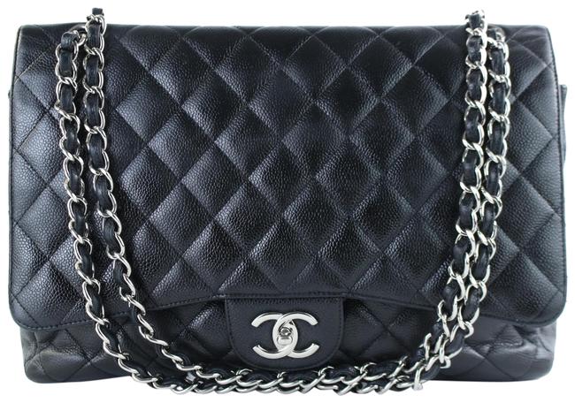 Chanel Classic Flap Quilted Caviar Maxi 3ct1012 Black Leather Cross Body Bag 