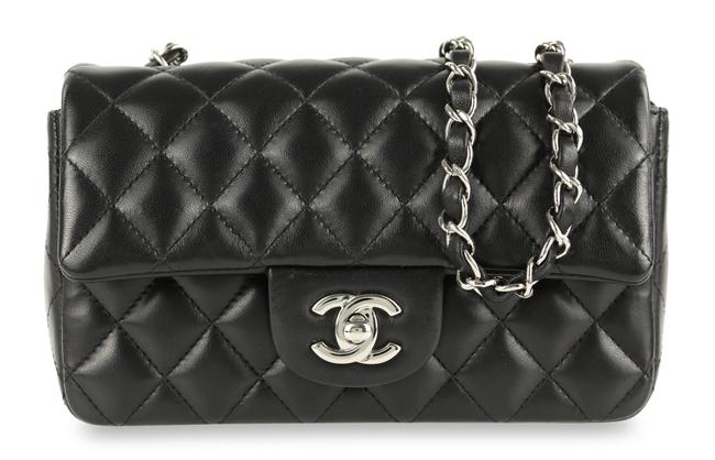 Chanel Classic Flap Quilted Mini Black Lambskin Leather Cross Body Bag 