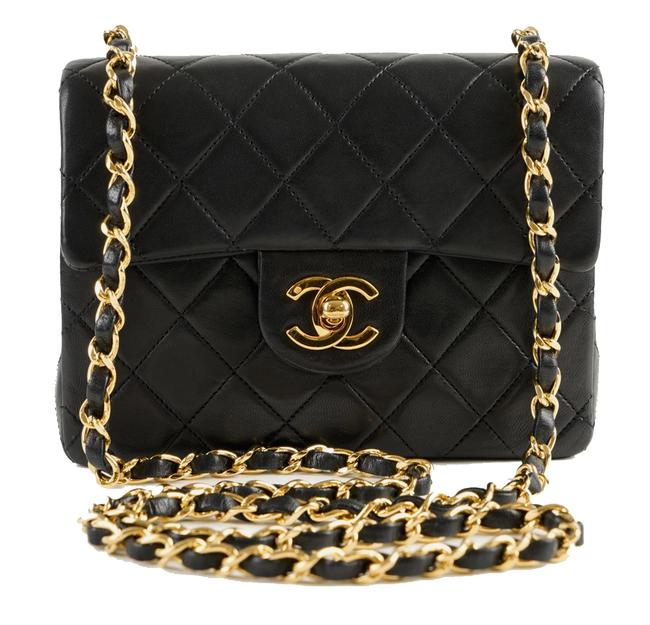 Chanel Classic Mini Flap Black Lambskin Leather Cross Body Bag 