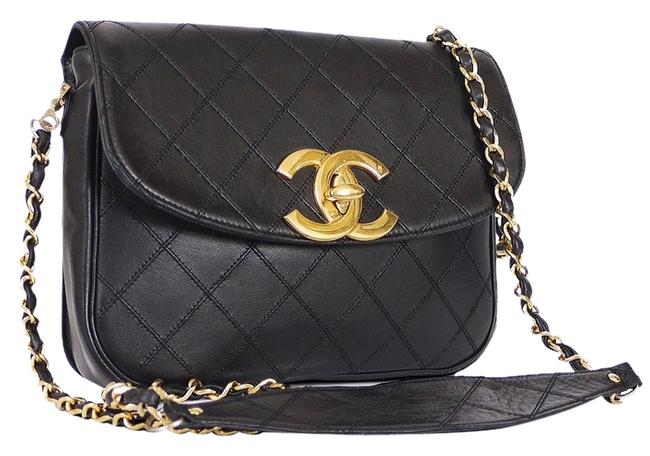 Chanel Classic Flap Rare Vintage Black Lambskin Cross Body Bag 