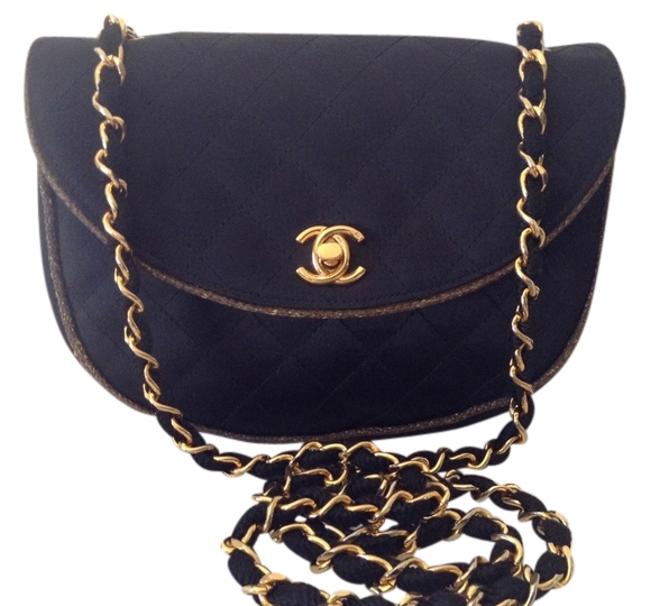 Chanel Classic Flap Rare Vintage Mini Black Silk Cross Body Bag 