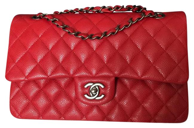 Chanel Classic Flap Red Carviar Cross Body Bag 