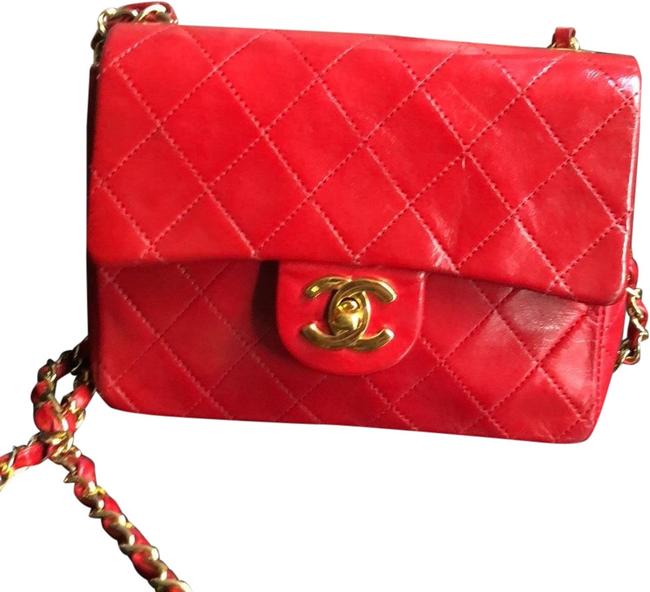 Chanel Classic Flap Red Lambskin Leather Cross Body Bag 