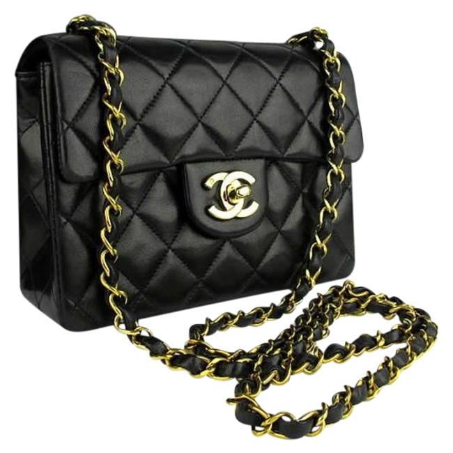 Chanel Classic Flap Skin Mini Classic Black Lamb Leather Cross Body Bag 