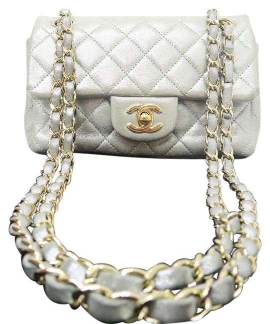 Chanel Classic Flap Small Silvery Calfskin Cross Body Bag 