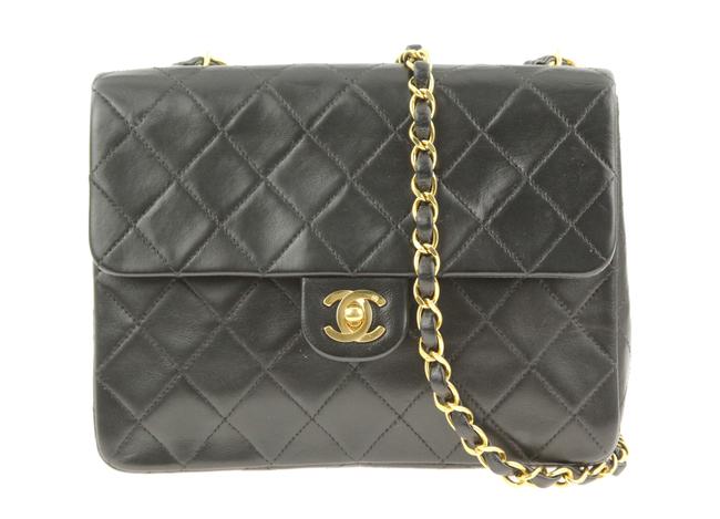 Chanel Classic Flap Square Black Leather Cross Body Bag 