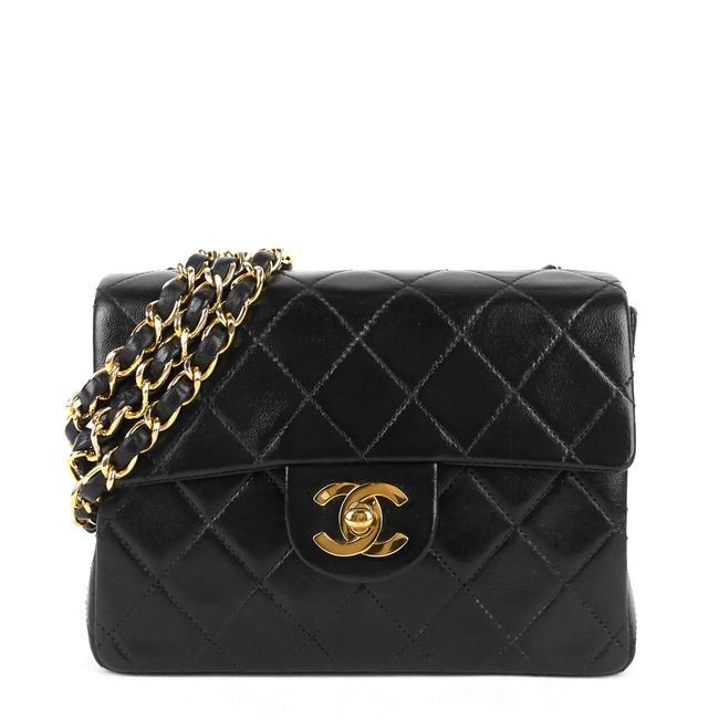 Chanel Classic Flap Square Mini Black Lambskin Leather Cross Body Bag 