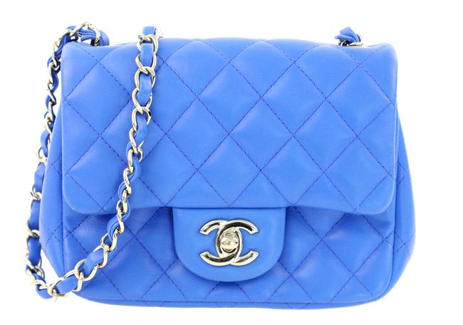 Chanel Classic Flap Square Mini Blue Lambskin Leather Cross Body Bag 