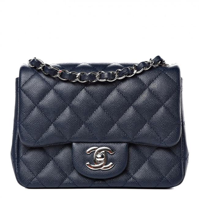 Chanel Classic Flap Square Mini Dark Navy Caviar Leather Cross Body Bag 