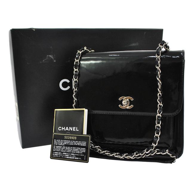 Chanel Classic Flap Vintage Black Patent Leather Cross Body Bag 
