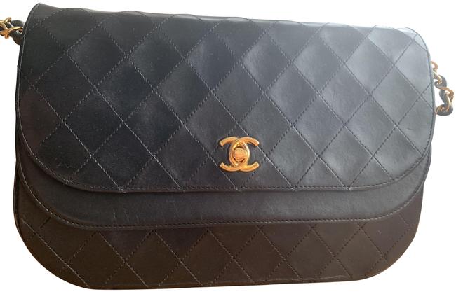 Chanel Classic Flap Vintage Round Small Black Lambskin Leather Cross Body Bag 