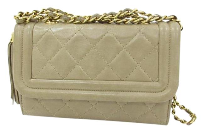Chanel Classic Flap Vintage Lambskin Tassel Beige Leather Cross Body Bag 