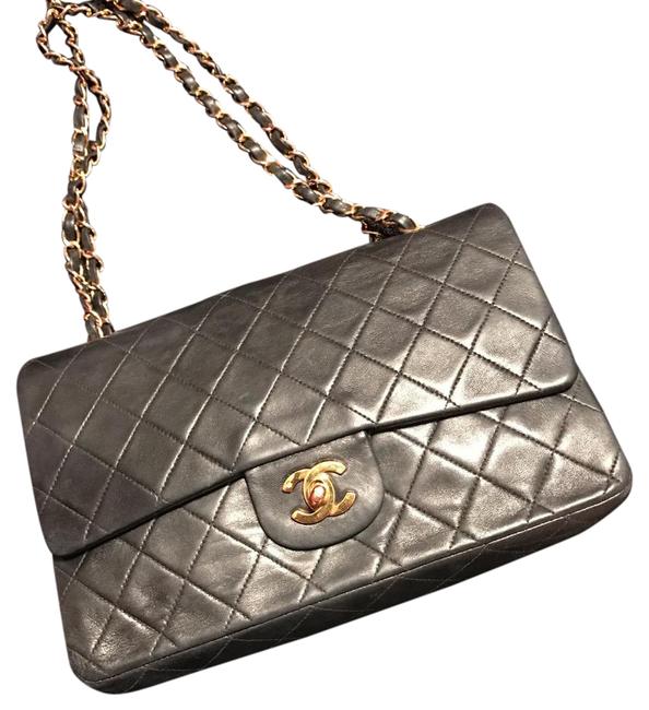 Chanel Classic Flap Vintage Medium Black Leather Cross Body Bag 