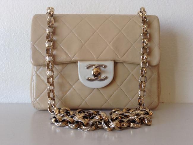 Chanel Classic Flap Vintage Mini Beige Leather Cross Body Bag 
