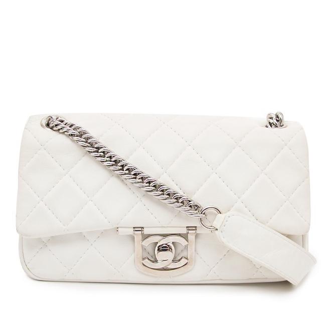Chanel Classic Flap White Leather Cross Body Bag 