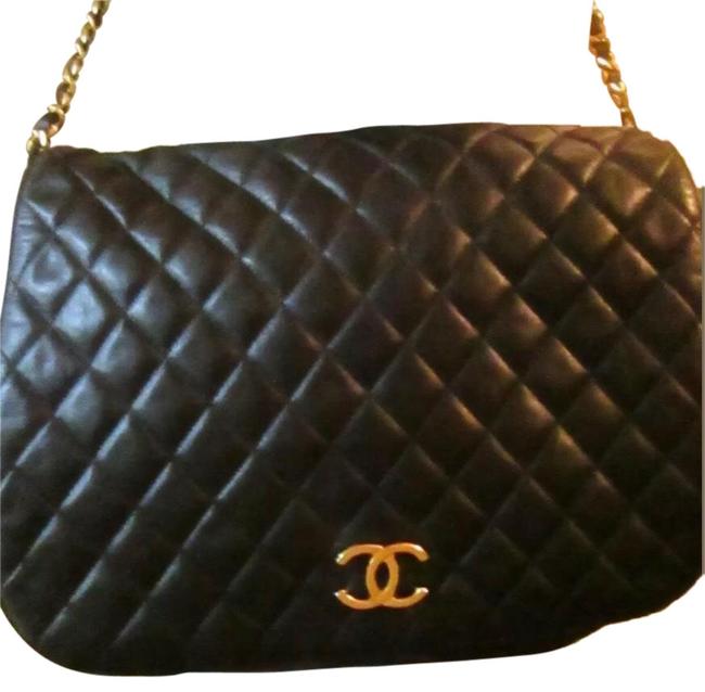 Chanel Classic Flap XL Black and Gold Lambskin Leather Cross Body Bag 
