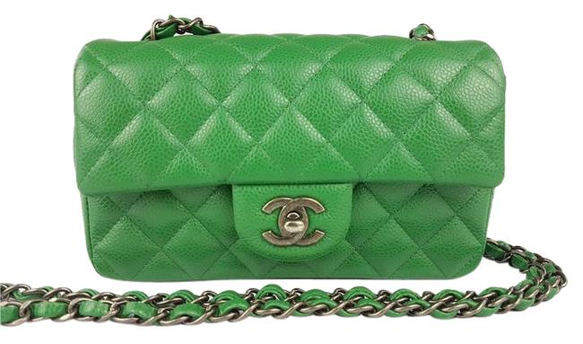 Chanel Classic Green Leather Cross Body Bag 
