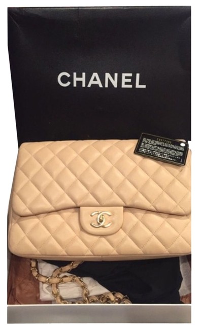Chanel Classic Jumbo Beige Lambskin Cross Body Bag 