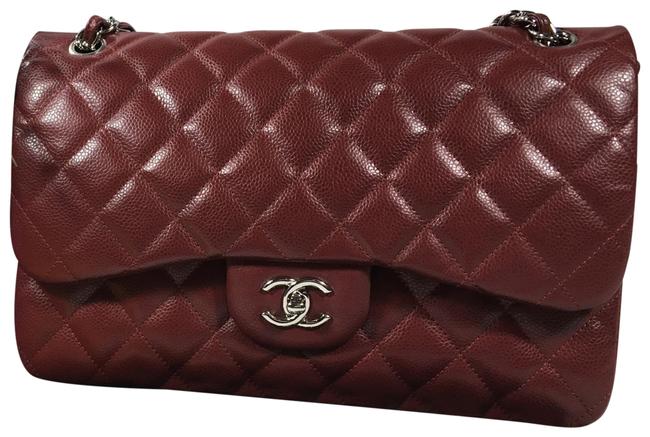 Chanel Classic Double Flap Jumbo Burgundy Red Caviar Leather Cross Body Bag 