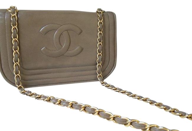 Chanel Classic Logo Embossed Taupe Lambskin Cross Body Bag 