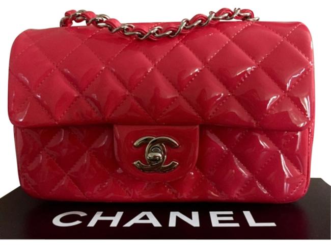 Chanel W Classic Mini Flapbag WSilver Hardware Coral Patent Cross Body Bag 