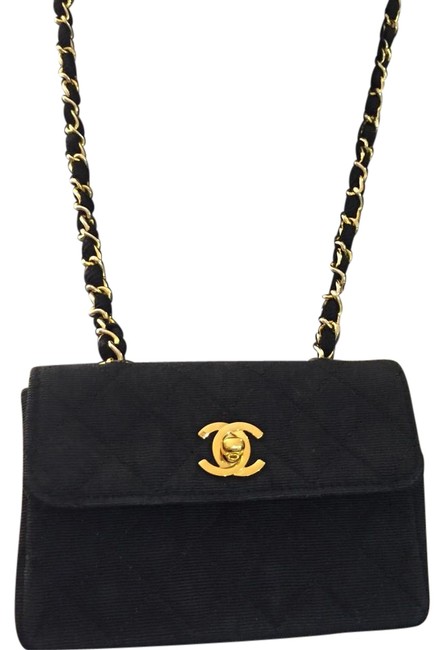 Chanel Classic Quilted Extra Mini Flap Black Canvas Cross Body Bag 