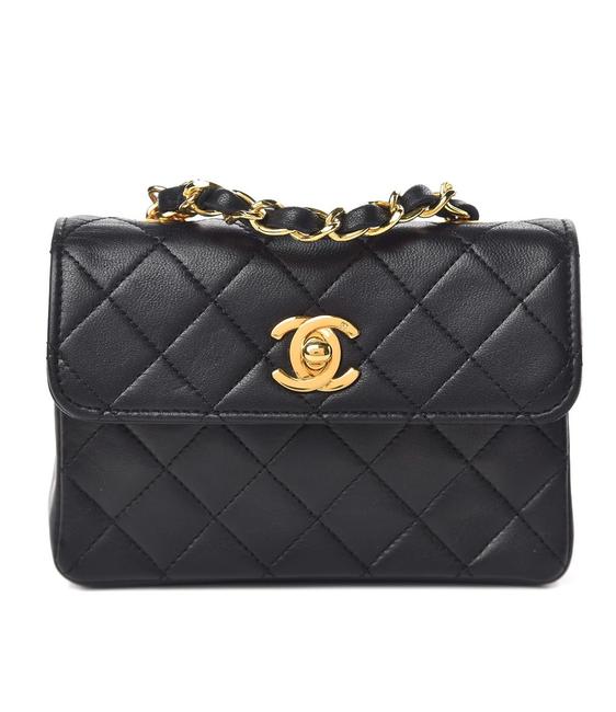 Chanel Classic Quilted Micro Half Flap Black Lambskin Leather Cross Body Bag 