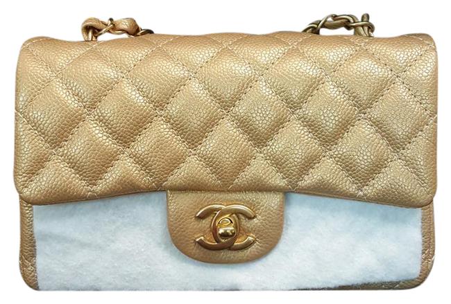 Chanel Classic Rectangular Mini Flap Pearly Gold Caviar Cross Body Bag 