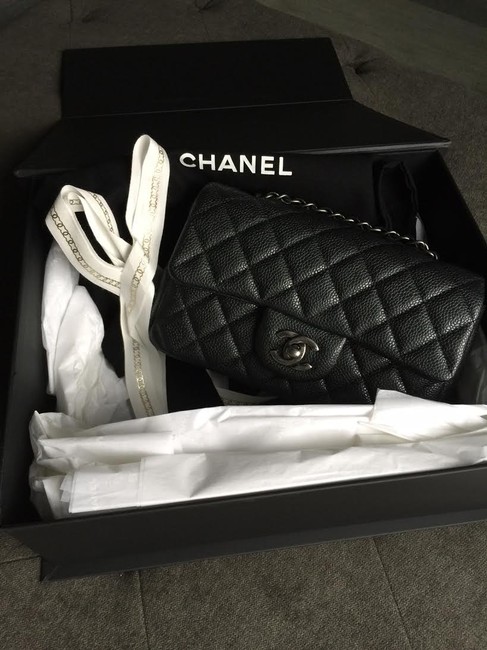 Chanel Mini Classic Small Ruthenium Hardware Black Caviar Cross Body Bag 