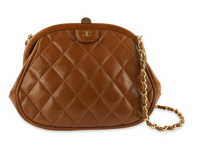 Chanel Clutch Brown Lambskin Leather Cross Body Bag 