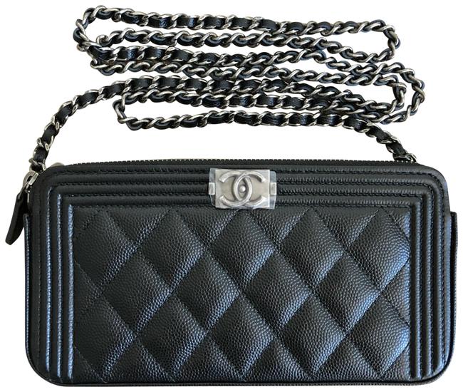 Chanel Clutch Caviar Leather Black Cross Body Bag 