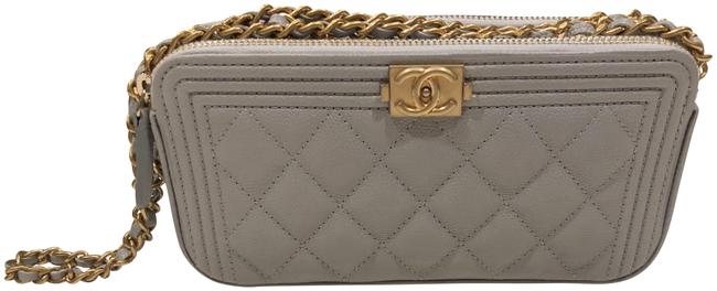 Chanel Clutch Caviar Leather Grey Cross Body Bag 