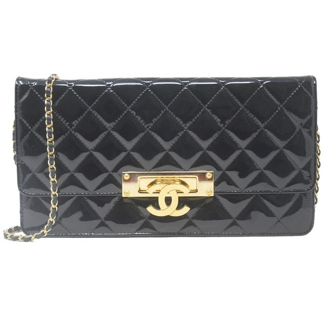 Chanel Clutch Golden Class Flap Large Black Patent Leather Cross Body Bag 