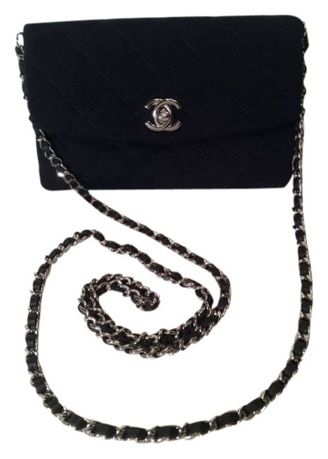 Chanel Clutch Mini Crossbody Clutch Flap Black with Shw Cotton Cross Body Bag 