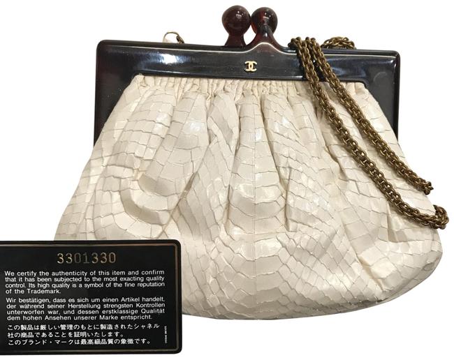 Chanel Clutch Rare Small Or Shoulder White Python Skin Leather Cross Body Bag 