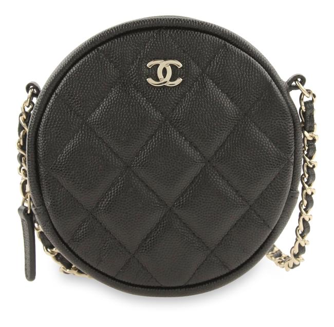 Chanel Clutch Round Classic Chain Black Leather Cross Body Bag 