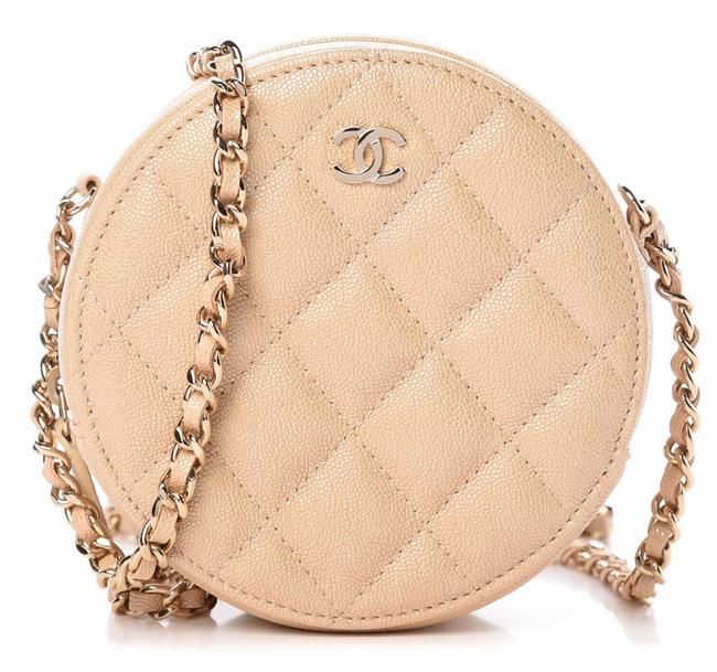Chanel Clutch Round On Chain Iridescent Beige Leather Cross Body Bag 