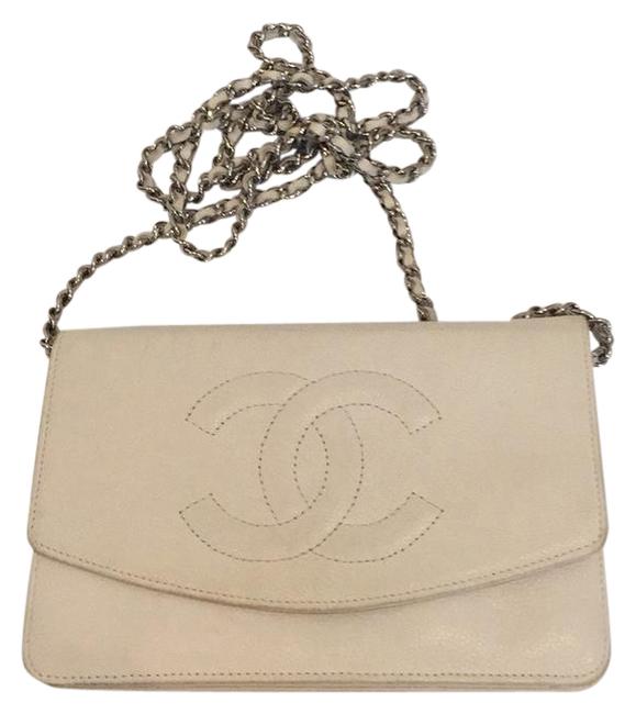 Chanel Clutch Wallet on Chain Off white Caviar Leather Cross Body Bag 