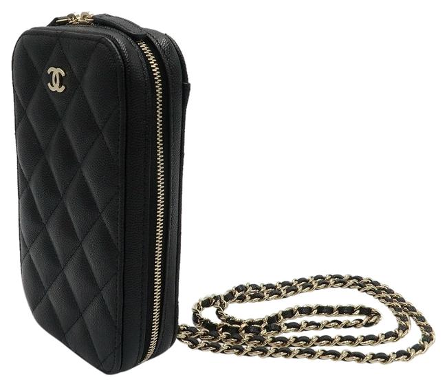 Chanel Clutch With Chain Black Caviar Leather Cross Body Bag 