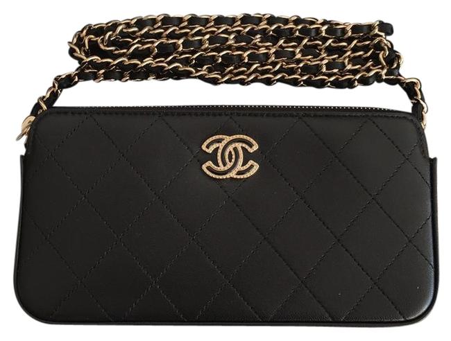 Chanel Clutch With Chain Black Leather Cross Body Bag 