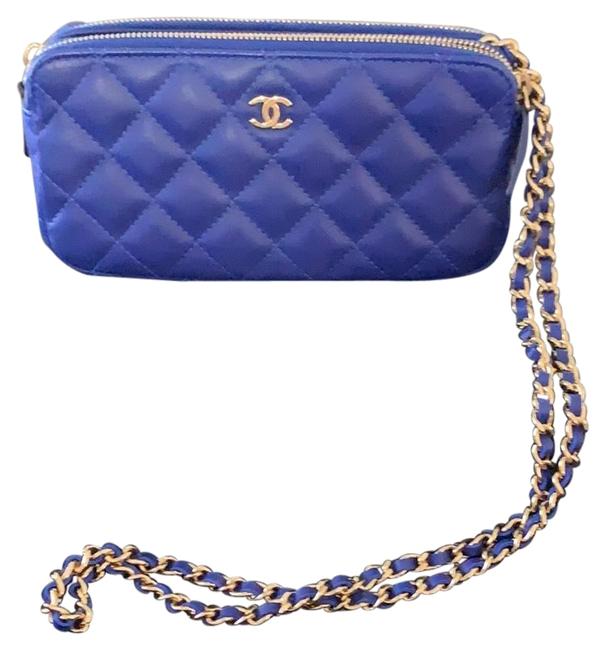 Chanel Clutch With Chain Blue Lambskin Leather Cross Body Bag 