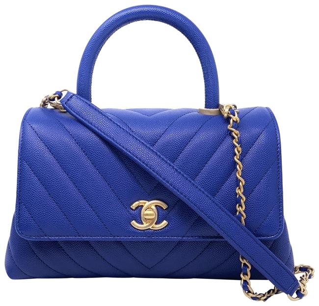 Chanel Coco Handle Mini Caviar Gold 19a Blue Calfskin Leather Cross Body Bag 